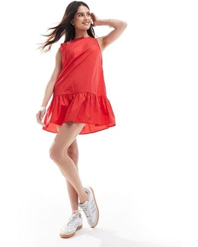 ASOS Drop Waist Cotton Poplin Mini Dress - Red