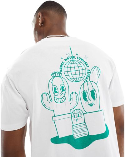 Another Influence T-shirt squadrata bianca con stampa cactus club - Blu