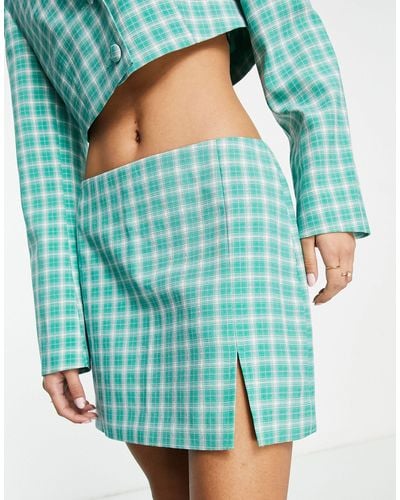 Miss Selfridge Low Rise Check Mini Skirt Co-ord With Split Detail - Green