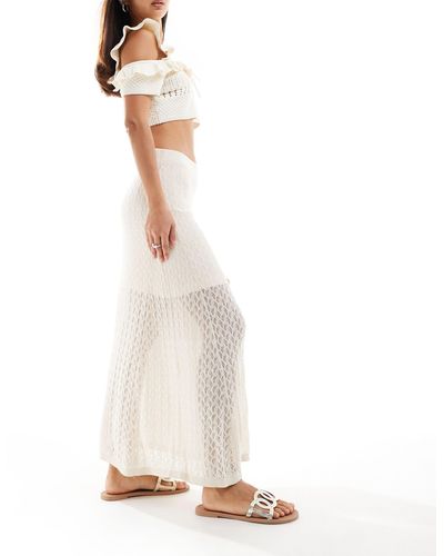 SELECTED Femme - jupe longue en maille crochetée - beige - Blanc