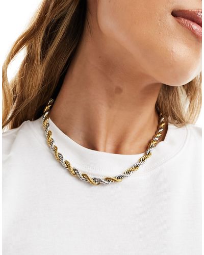 ASOS Waterproof Stainless Steel Necklace With Mixed Metal Rope Chain Design - White