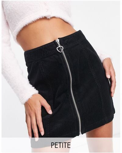 Miss Selfridge Petite Corduroy Zip Through Mini Skirt - Black