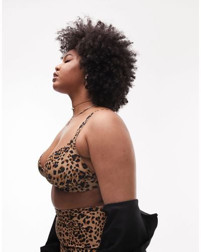 TOPSHOP Curve Leopard Print Triangle Bikini Top - Black