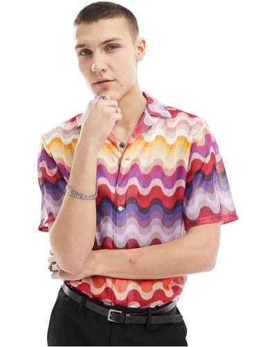 Twisted Tailor Lightweight Short Sleeve Revere Shirt - Pink