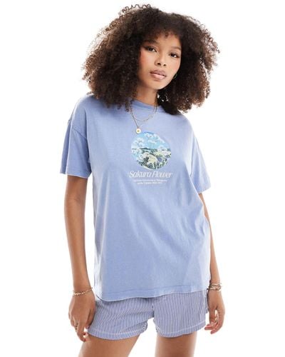 Pull&Bear Coastal Graphic T-shirt - Blue