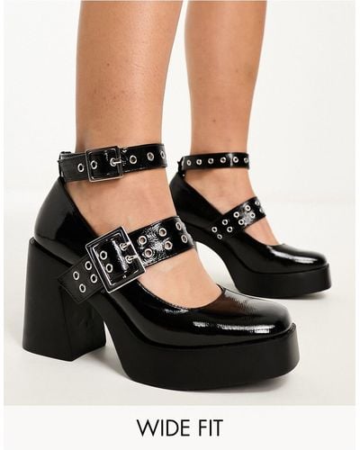 ASOS Wide Fit Proof Hardware Detail Mary Jane Heeled Shoes - Black