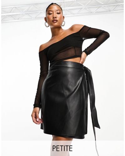 Never Fully Dressed Petite Pu Wrap Mini Skirt - Black