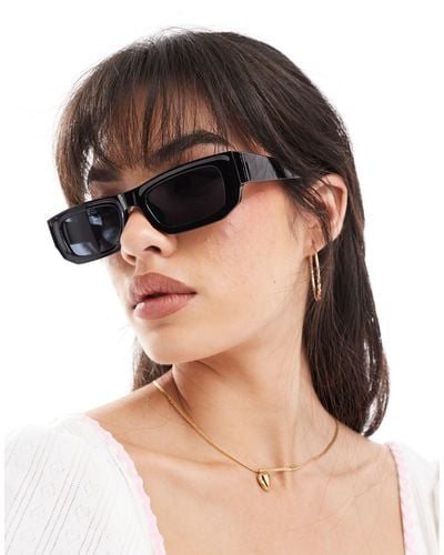 Pieces Narrow Bold Frame Sunglasses - Black
