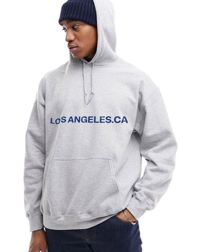 ASOS Oversized Hoodie With Los Angeles Text Print - Grey