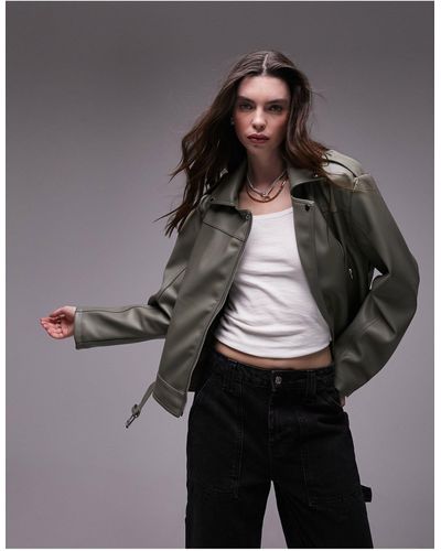 TOPSHOP Faux Leather Oversized Biker Jacket - Grey