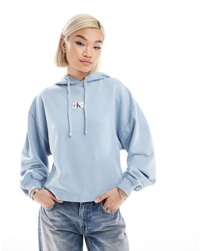Calvin Klein Washed Woven Label Hoodie - Blue