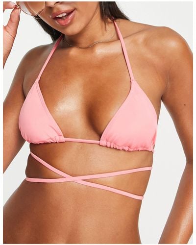Monki Triangle Tie Bikini Top - Pink