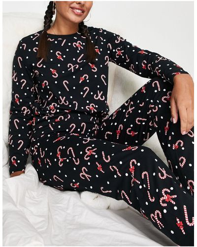 Pieces Kerstmis - Pyjamaset Met Top En legging - Zwart