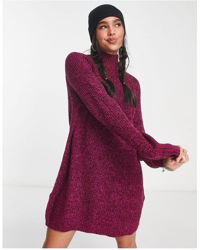 Noisy May Exclusive High Neck Mini Knitted Jumper Dress - Purple