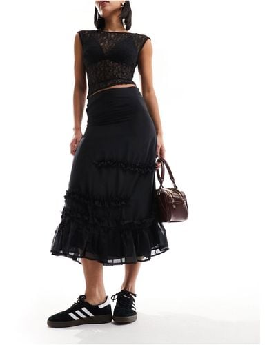 Reclaimed (vintage) Maxi Skirt With Ruffle Detail - Black