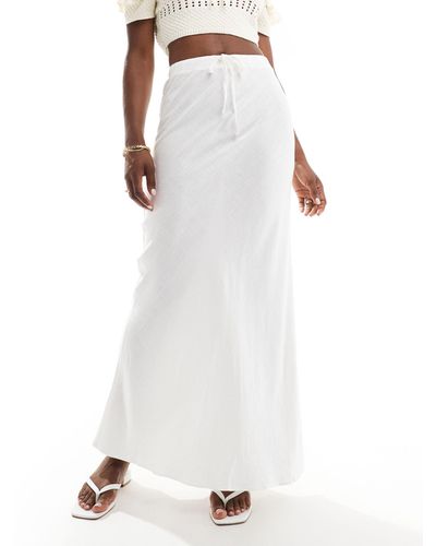 ASOS Linen Mix Tie Waist Bias Maxi Skirt - White