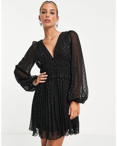 ASOS Geplooide Mini-jurk Met Knoopsluiting - Zwart
