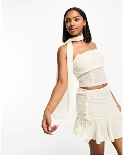 Bailey Rose Strapless Y2k Sheer Top With Matching Scarf - White