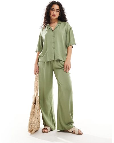 Vila Linen Touch Short Sleeve Shirt Co-ord - Green
