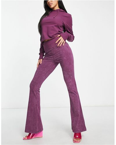 AsYou Pantalon évasé style années 90 en jersey avec ceinture rabattable - prune - Violet