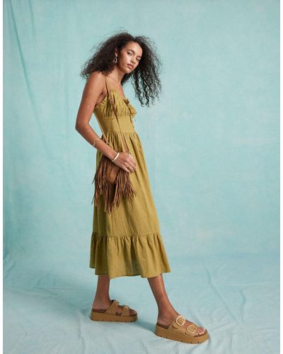 Miss Selfridge Broderie Tie Front Corset Maxi Slip Sundress - Green