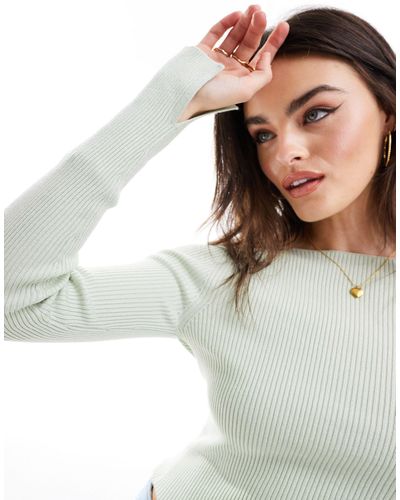 ASOS Knitted Boat Neck Long Sleeve Top - White