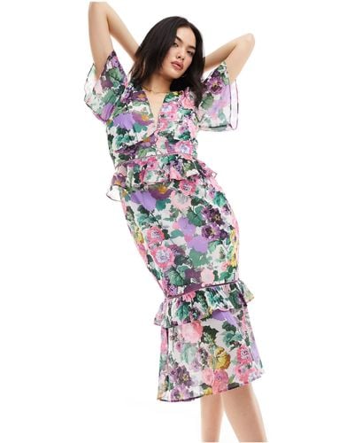 Hope & Ivy Ruffle Hem Midi Dress - Multicolor