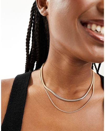 ASOS Pack Of 2 Necklaces With Snake Chain Design - Brown