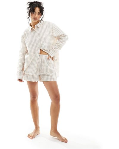 Luna Mix & match - pantaloncini del pigiama oversize beige a quadretti - Bianco