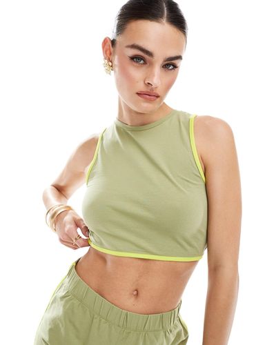 Noisy May Cropped Contrast Piping Tank Top Co-ord - Green