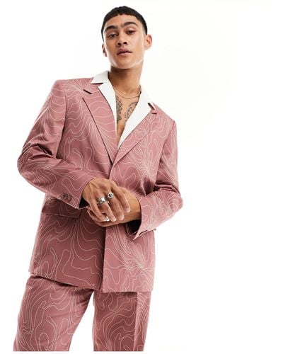 Viggo Contour Print Suit Jacket - Pink