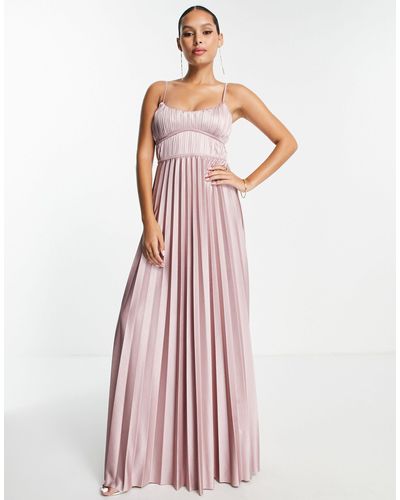 ASOS Binded Seamed Pleated Satin Maxi Dress - Pink