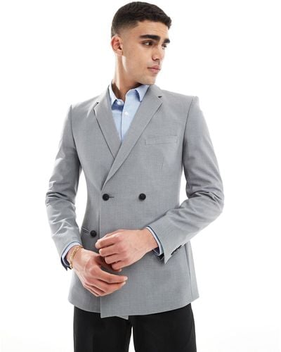ASOS Skinny Double Breasted Suit Jacket - Grey