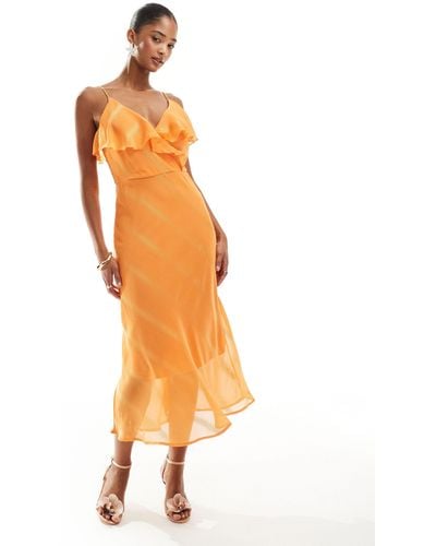 Vila Textured Stripe Cami Maxi Dress - Orange