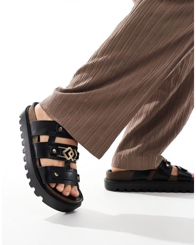 ASOS Asos desgin - sandales chunky en daim avec détails dorés en métal - Marron