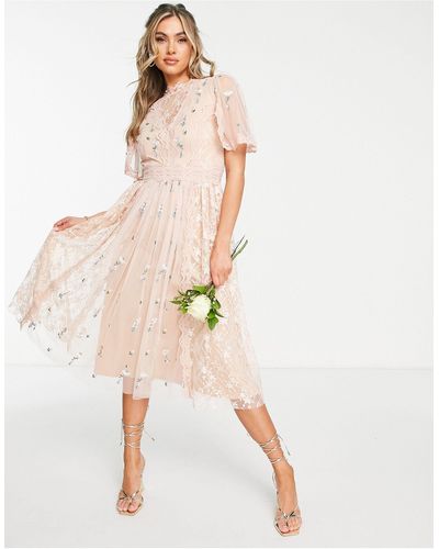 Frock and Frill Bridesmaid Floral Midi Dress - Pink