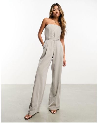 Aria Cove Structured Bandeau Wide Leg Tailored Jumpsuit - Natural