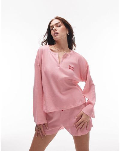 TOPSHOP Pyjama à manches longues avec col à encoche - poudré - Rose