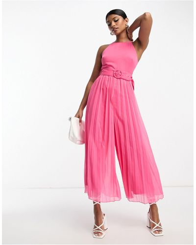 ASOS Pleated Jumpsuit With Belt - Pink