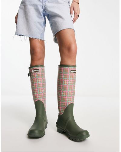 Barbour X asos - exclusivité - bede - bottes hautes en caoutchouc à motif écossais - vert - Blanc