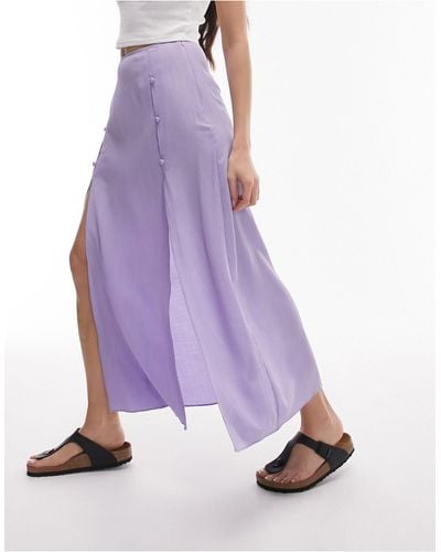 TOPSHOP Button Split Midi Skirt - Purple