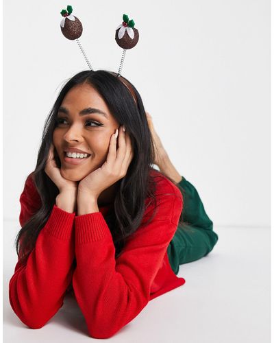 ASOS Christmas Headband With Pudding Boppers - Red