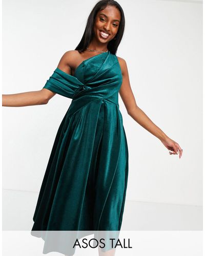 ASOS Asos Design Tall Velvet Bare Shoulder Prom Midi Dress - Blue
