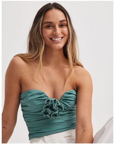 NA-KD Corsage Corset Top - Green