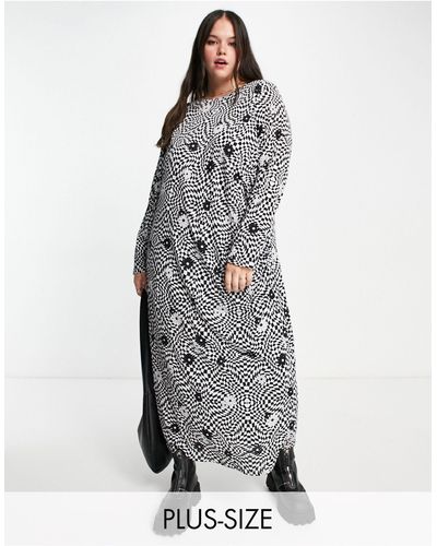 ONLY Maxi-jurk Met Geblokt Patroon Met Bloemen - Grijs