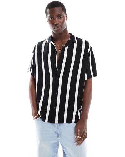 Jack & Jones Revere Collar Shirt With Vertical Stripe - Blue