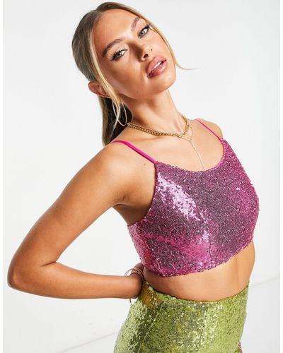 Collective The Label Exclusive Sequin Crop Top Co-ord - Pink