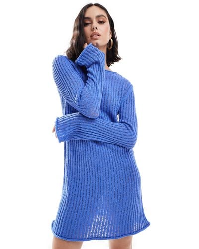 & Other Stories Crochet Knitted Mini Dress With Scoop Back - Blue