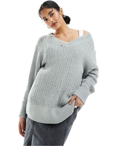 Weekday – farila – oversize-pullover aus locker gewebtem strick - Grau