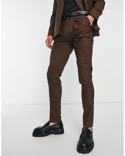 Noak Wool-rich Skinny Suit Trousers - Brown
